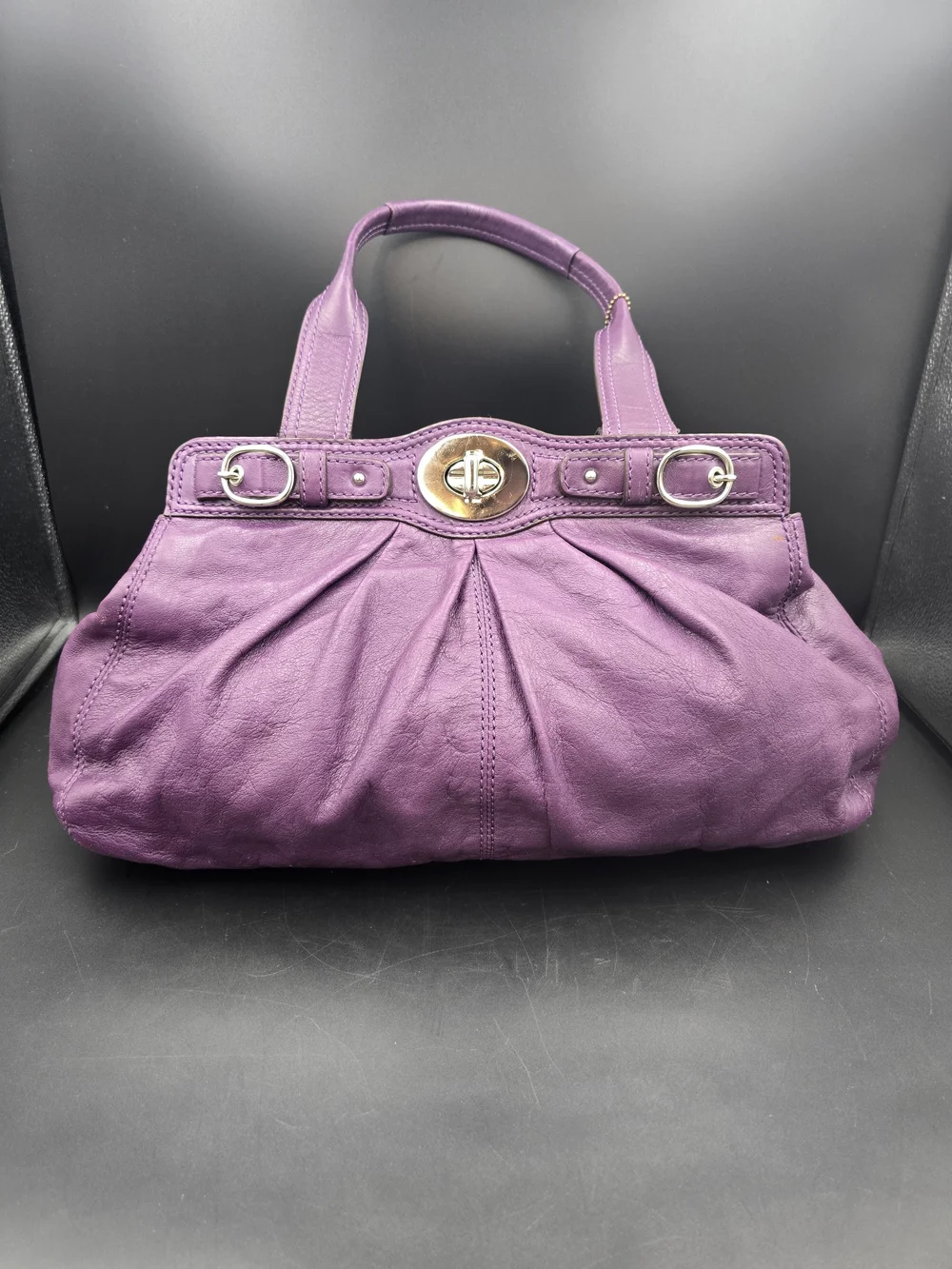 Coach Purple Leather Pleated Satchel with Turnlock